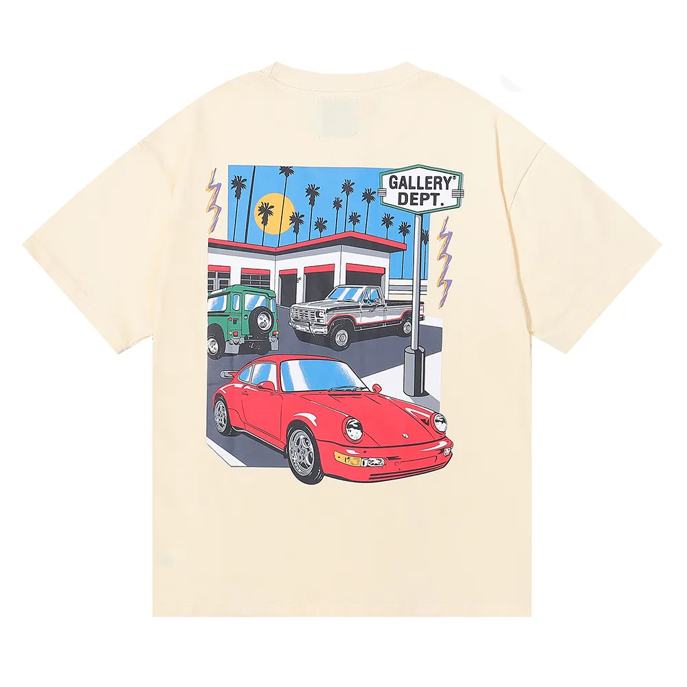 No. 6022, batch 104, niche beauty GALLERY DEPT painted car printing high street pure cotton double yarn short-sleeved T-shirt for men and women Color: black, apricot; Size: S M L XL